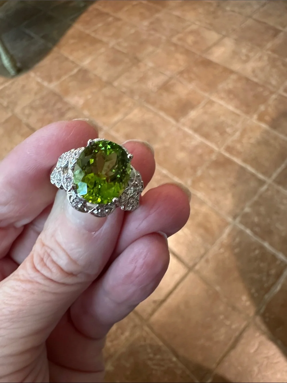 Vibrant Green Crystal Cocktail Ring in Sterling